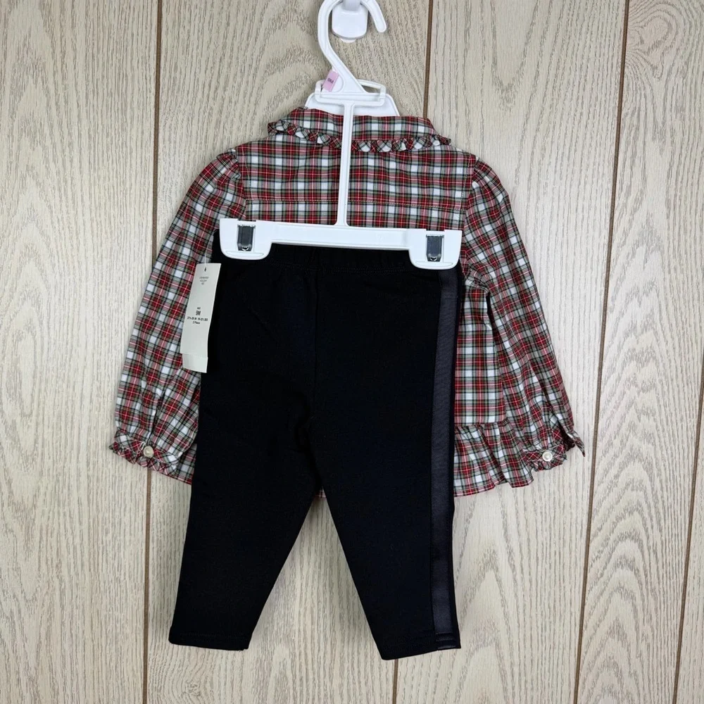 Polo Ralph Lauren Baby Girls Plaid Poplin Shirt & Jersey Legging Set 9M Red $75